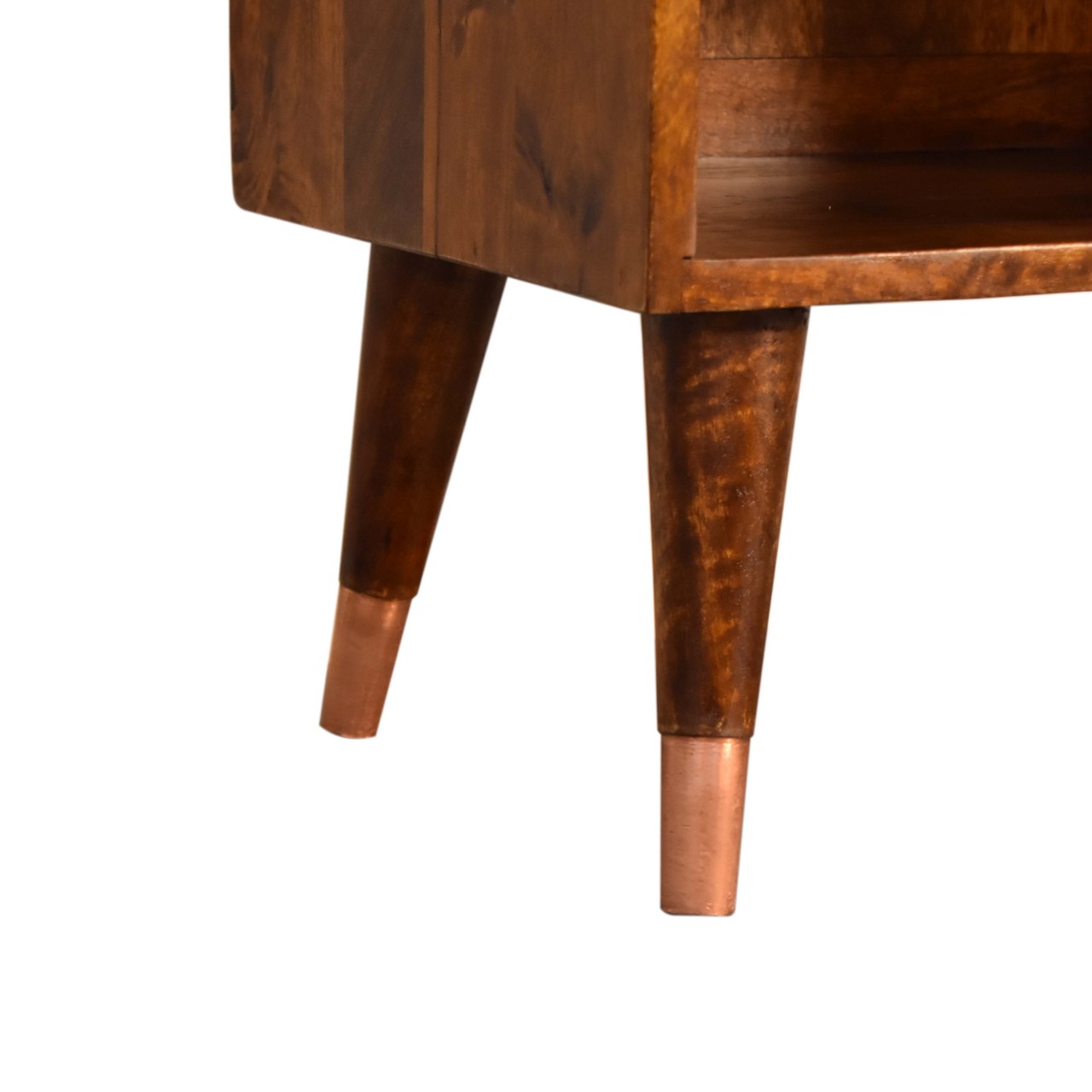 Solid Mango Wood Chestnut Finished Manila Copper Front 1 Drawer Bedside - Image 7