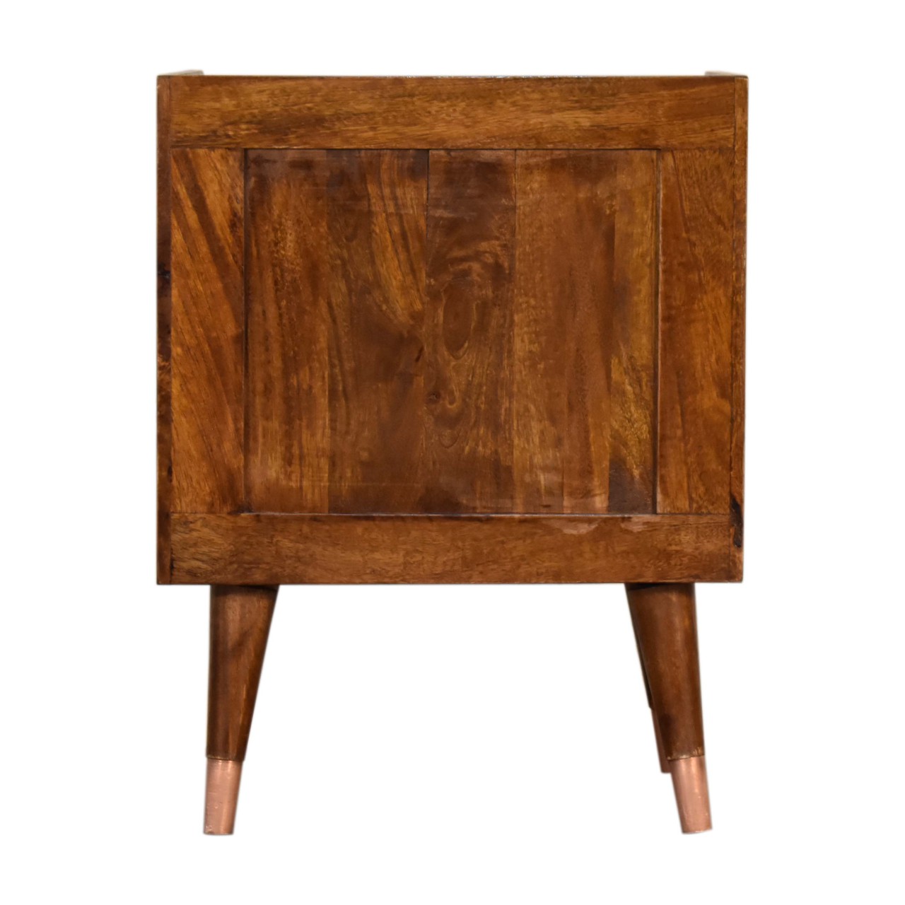 Solid Mango Wood Chestnut Finished Manila Copper Front 1 Drawer Bedside - Image 9