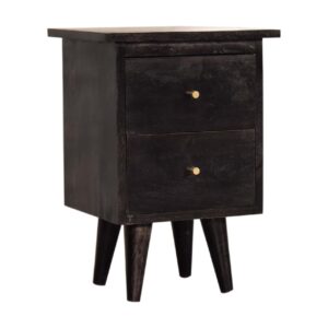 Solid Mango Wood Oak Finished 2 Drawer Black Hand Painted Bedside