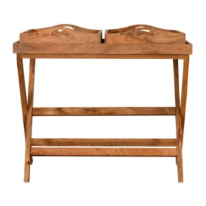 Solid Mango Wood Oak Finished 2 Tray Prima Butler Tray Table