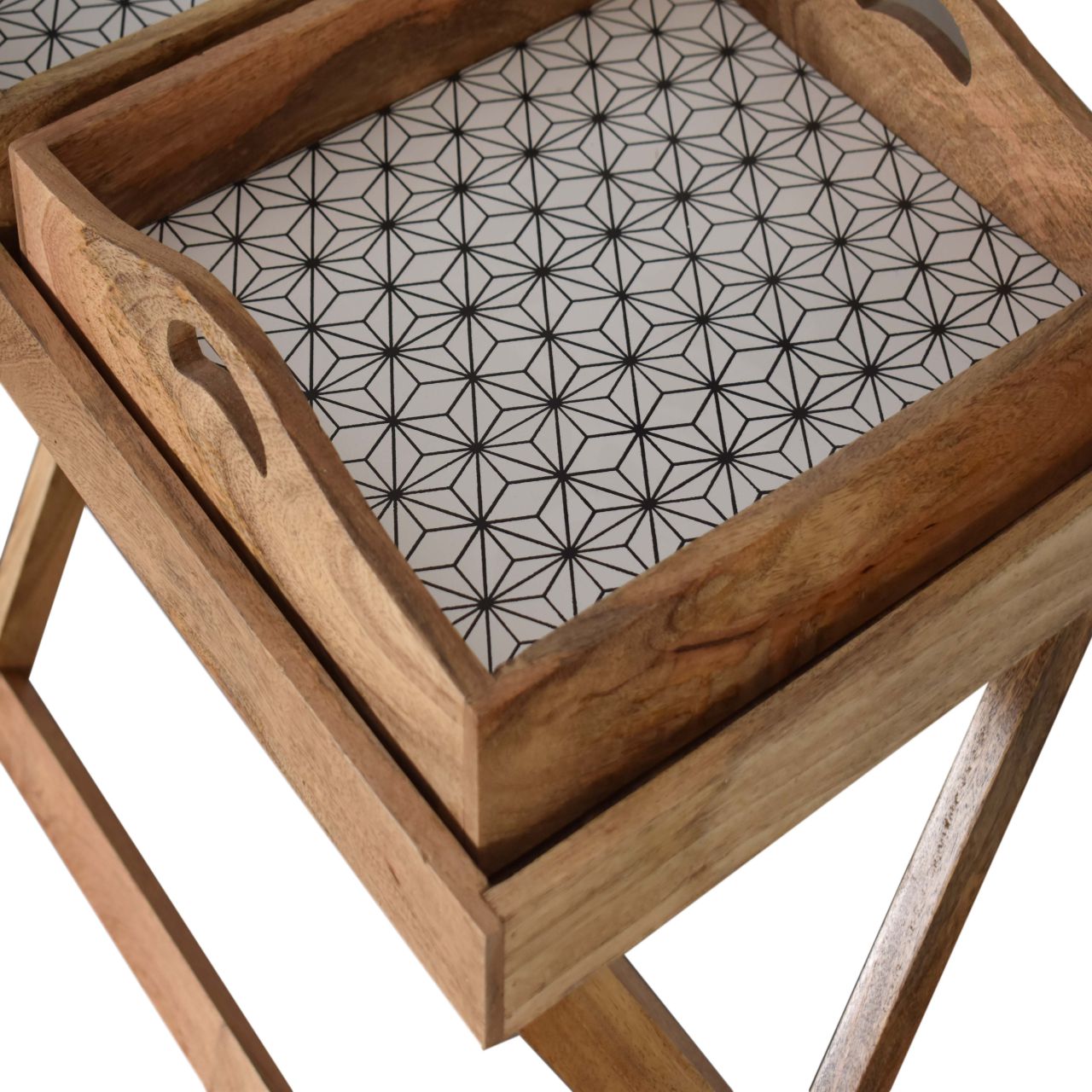 Solid Mango Wood Oak Finished 2 Tray Prima Butler Tray Table - Image 7