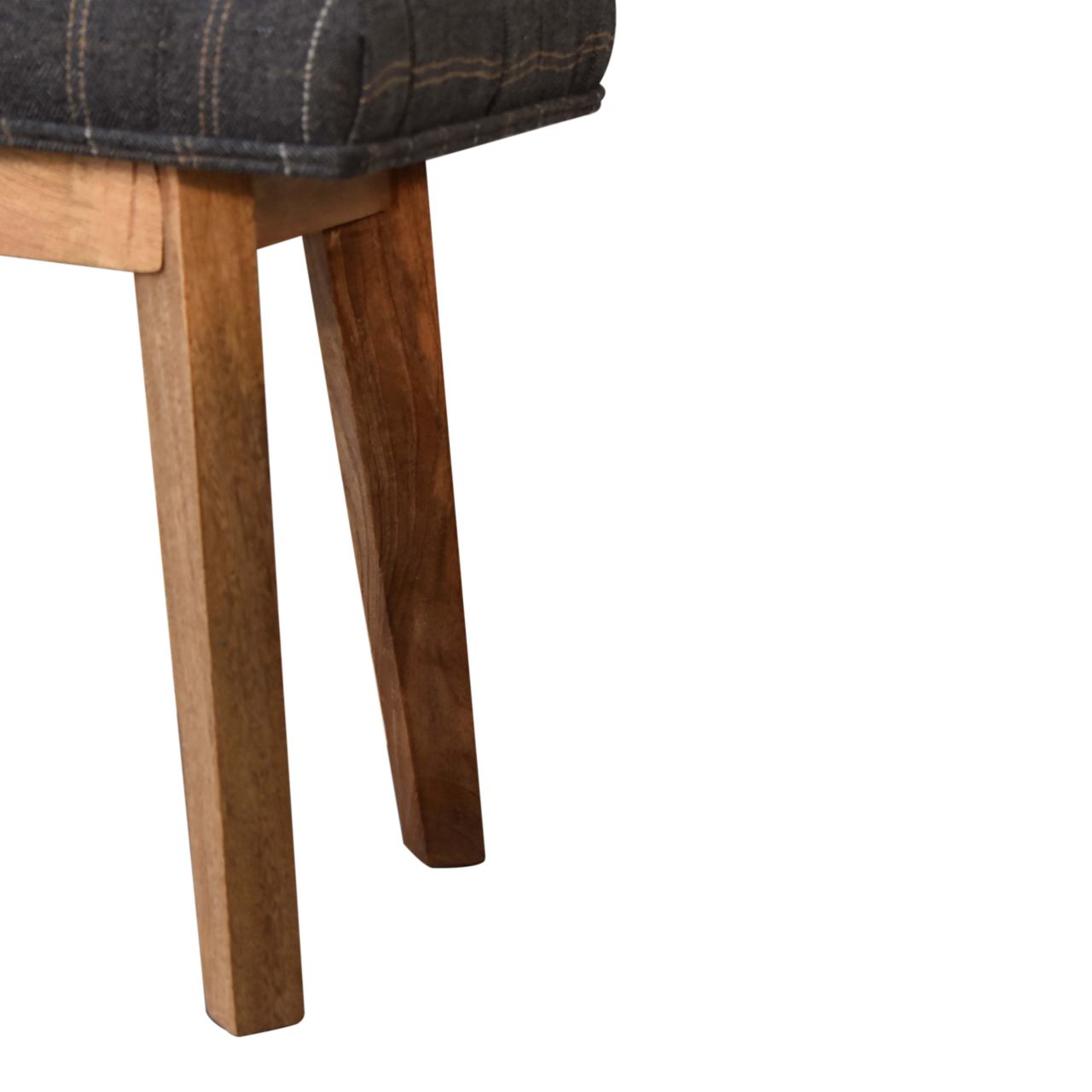 Solid Mango Wood Oak Finished Pewter Tweed Upholstered 1 Drawer Bench - Image 7