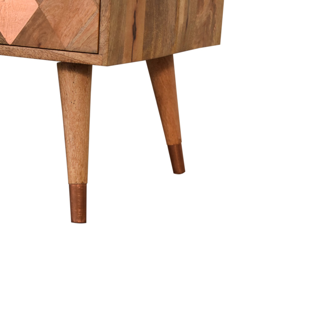 Solid Mango Wood Oak Finished 2 Drawer Copper Inlay Coffee Table - Image 8