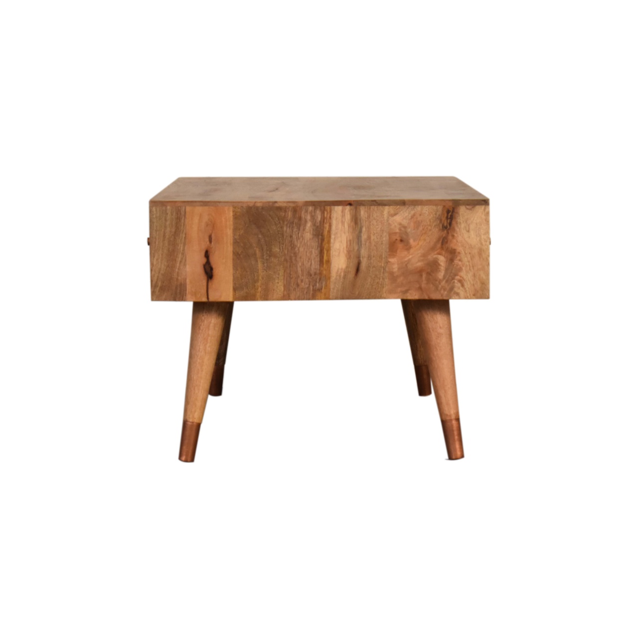 Solid Mango Wood Oak Finished 2 Drawer Copper Inlay Coffee Table - Image 9