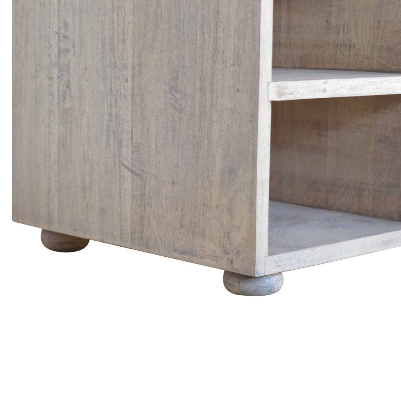 Solid Mango Wood Stone Wash Finished Leather Upholstered Shoe Storage Bench - Image 9