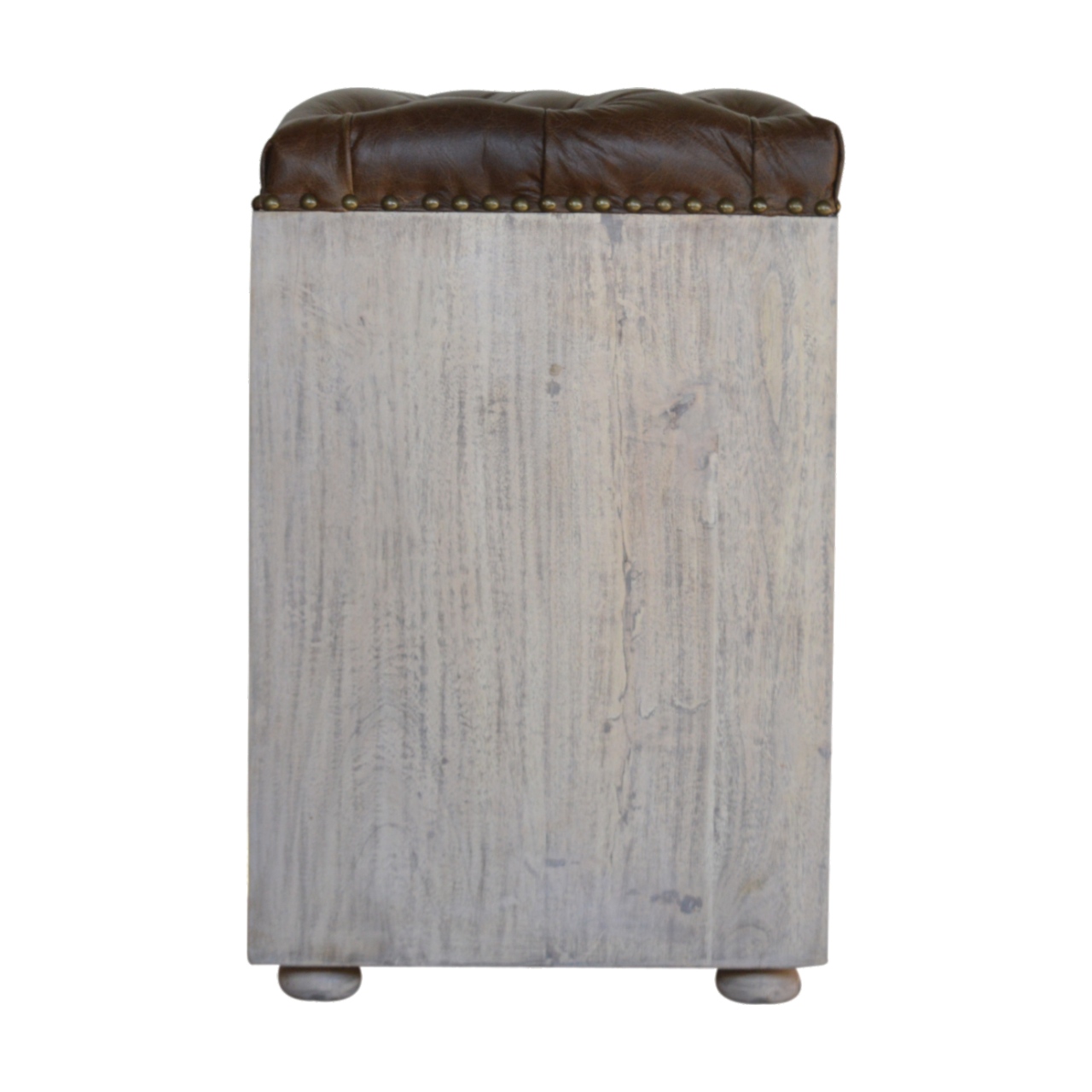 Solid Mango Wood Stone Wash Finished Leather Upholstered Shoe Storage Bench - Image 8