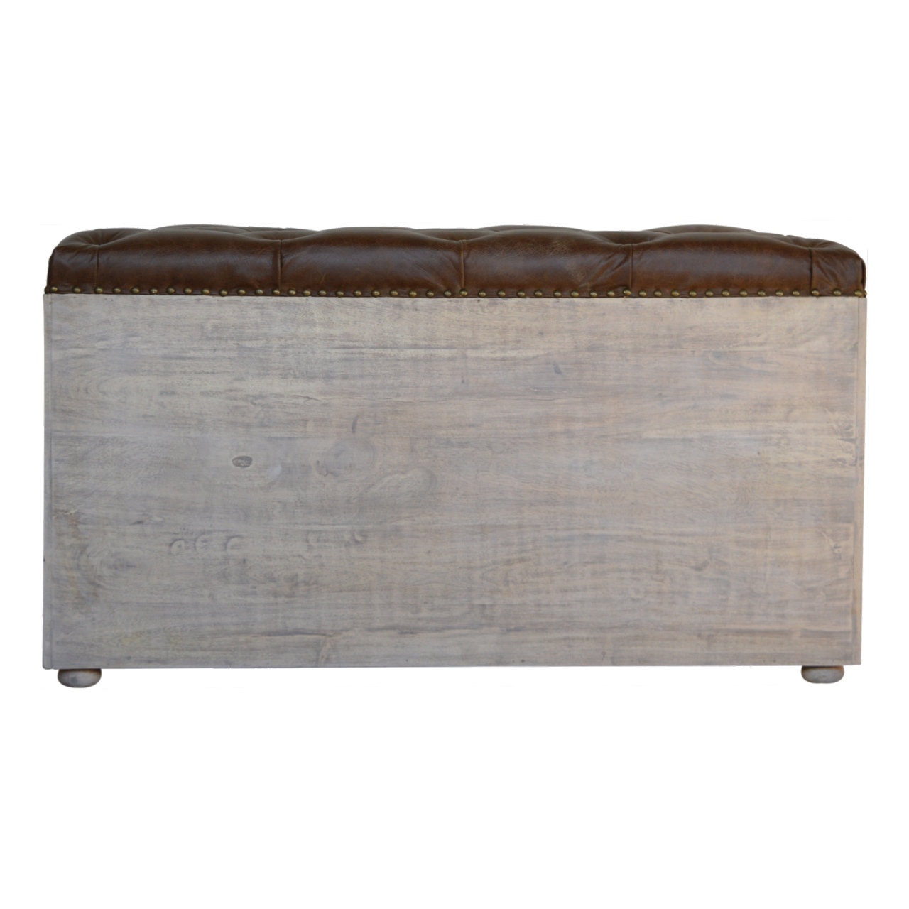 Solid Mango Wood Stone Wash Finished Leather Upholstered Shoe Storage Bench - Image 10