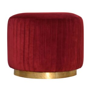 Solid Mango Wood Wine Velvet Pleated Footstool