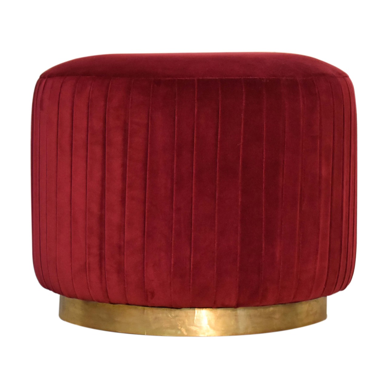 Solid Mango Wood Wine Velvet Pleated Footstool