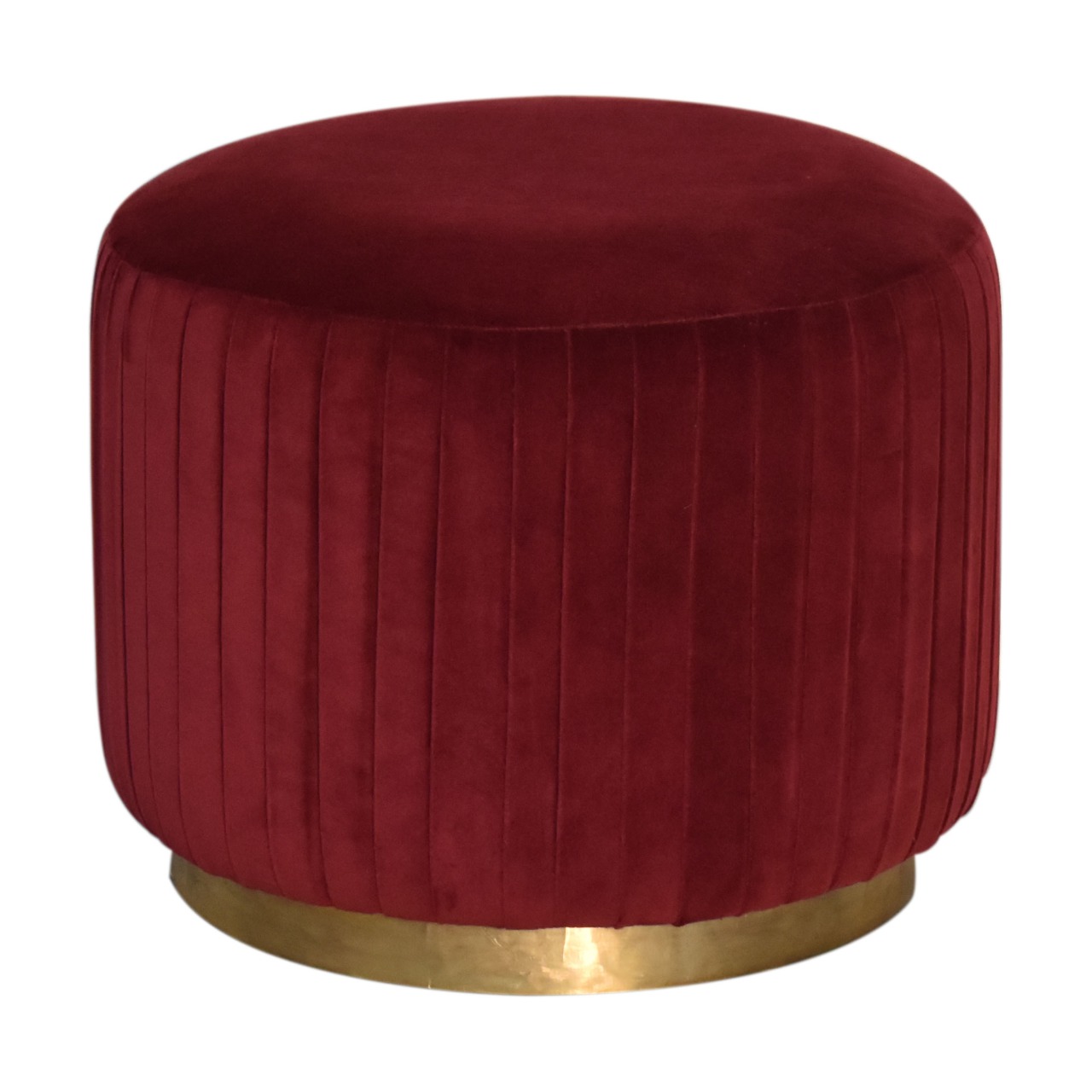 Solid Mango Wood Wine Velvet Pleated Footstool - Image 2