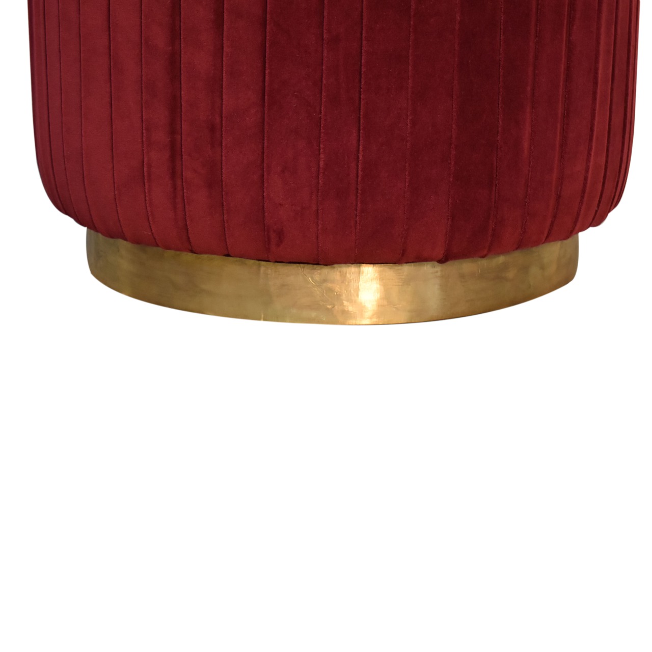 Solid Mango Wood Wine Velvet Pleated Footstool - Image 5