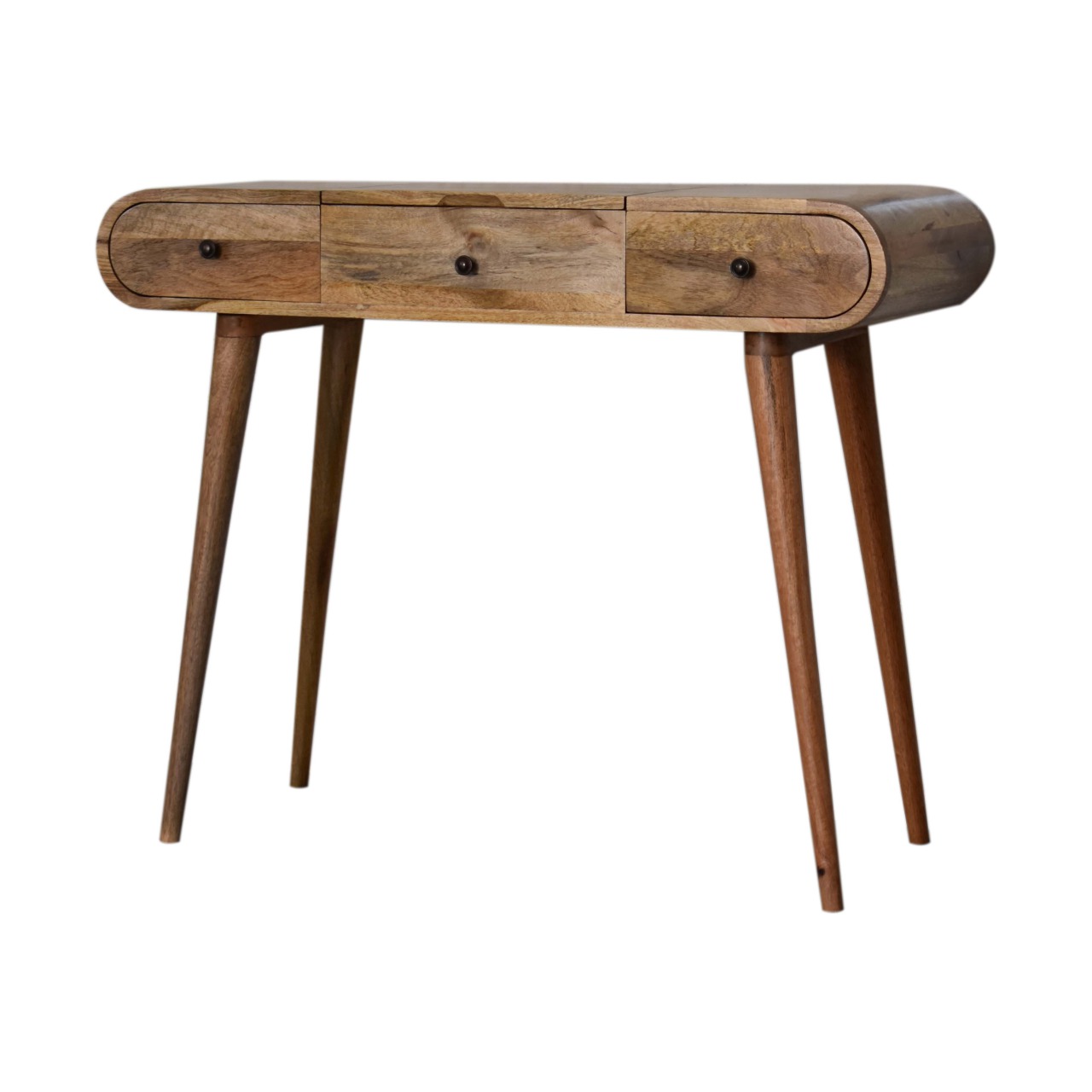Solid Mango Wood Oak Finish Round Dressing Table - Image 2
