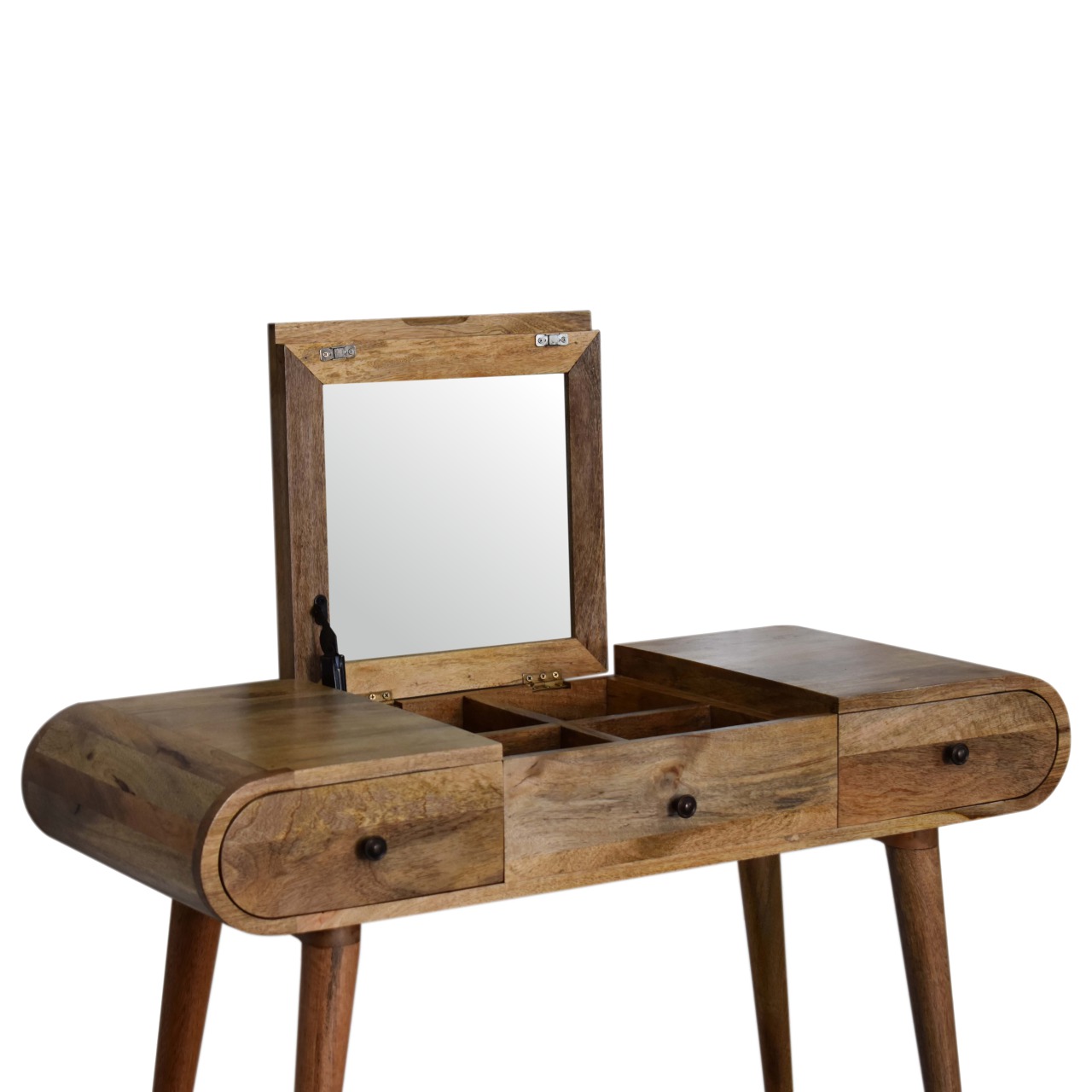 Solid Mango Wood Oak Finish Round Dressing Table - Image 3