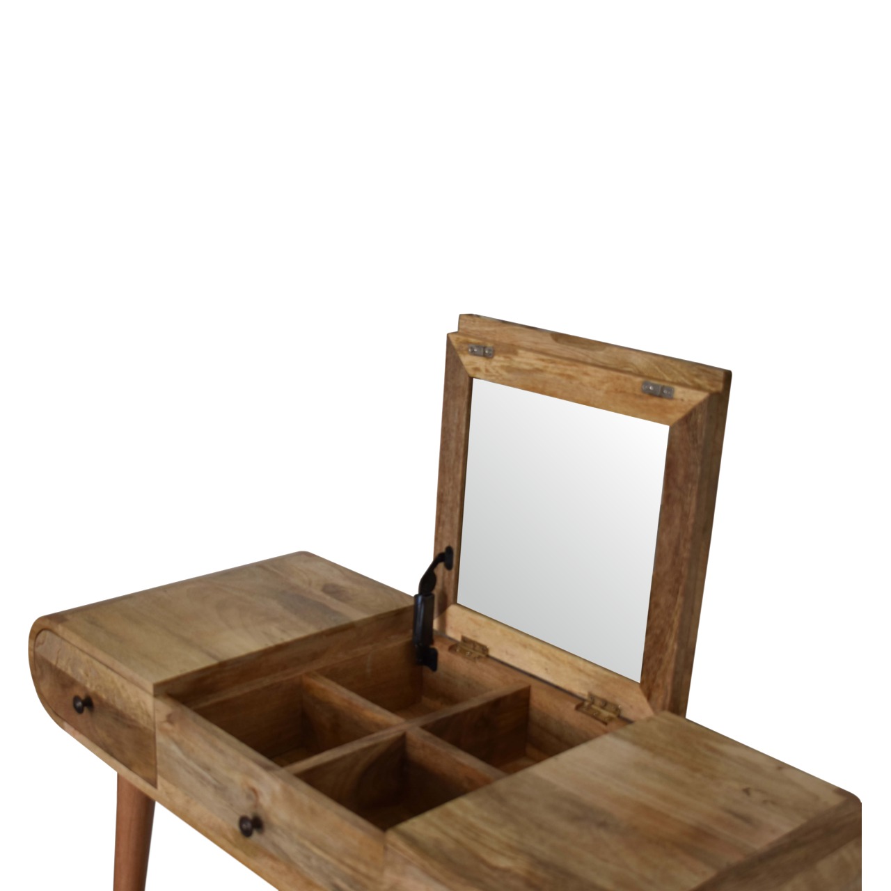 Solid Mango Wood Oak Finish Round Dressing Table - Image 4