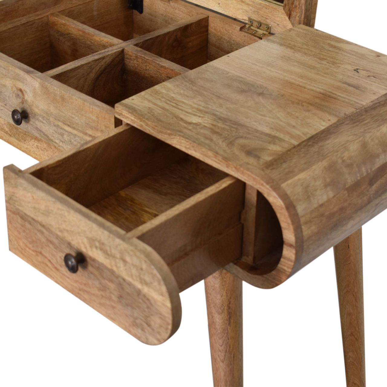 Solid Mango Wood Oak Finish Round Dressing Table - Image 7