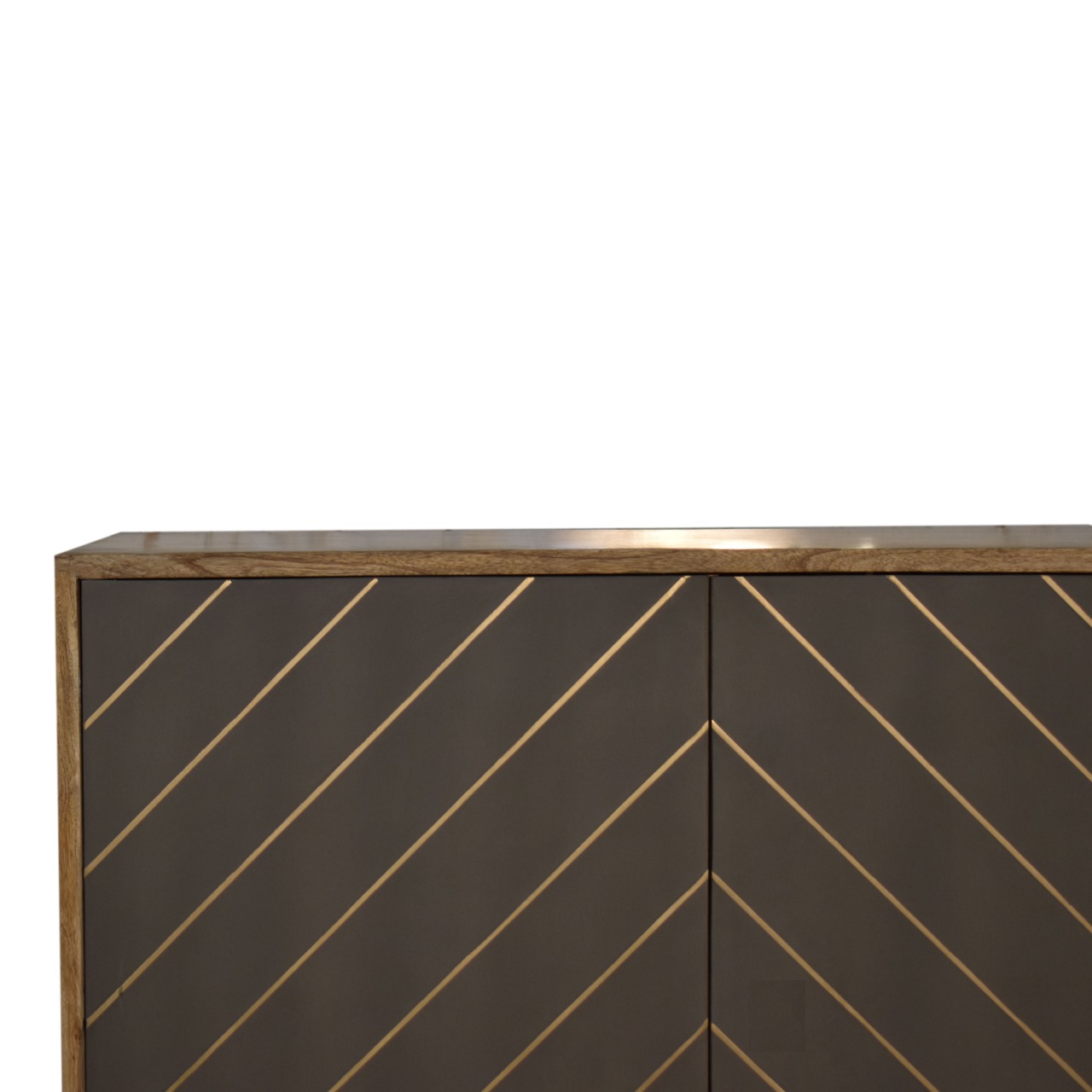 Solid Mango Wood Oak Finish 2 Cement Brass Inlay Door Cabinet - Image 4