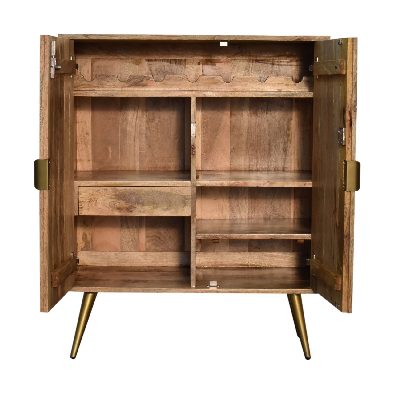 Solid Mango Wood Oak Finish 2 Cement Brass Inlay Door Cabinet - Image 6