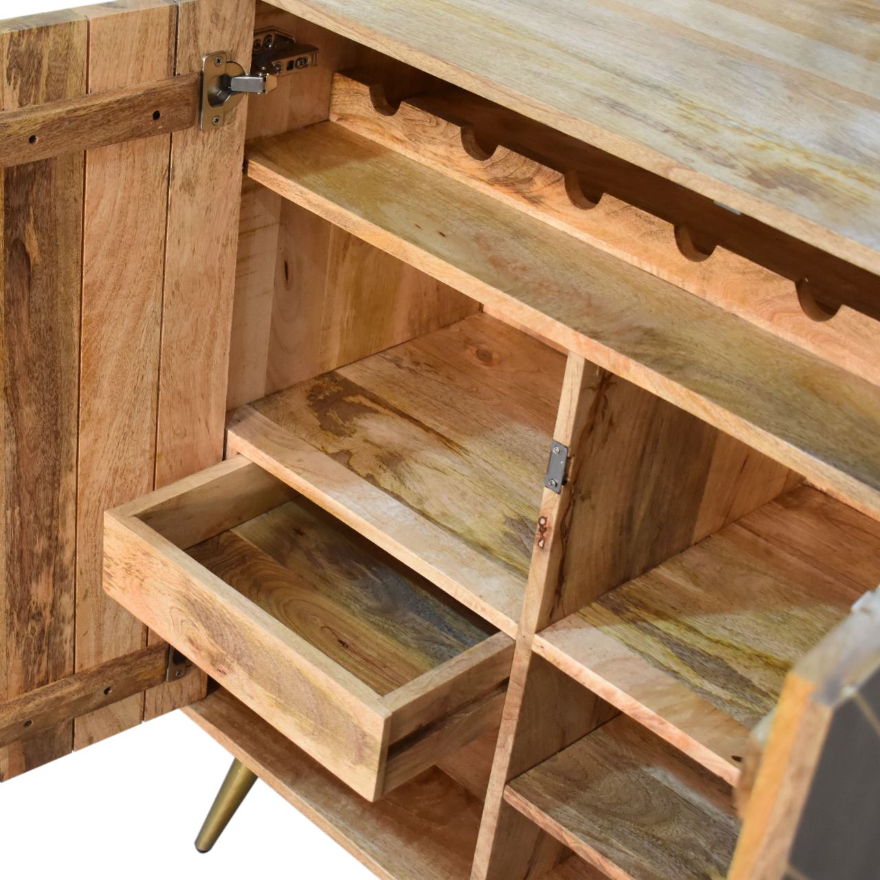 Solid Mango Wood Oak Finish 2 Cement Brass Inlay Door Cabinet - Image 7
