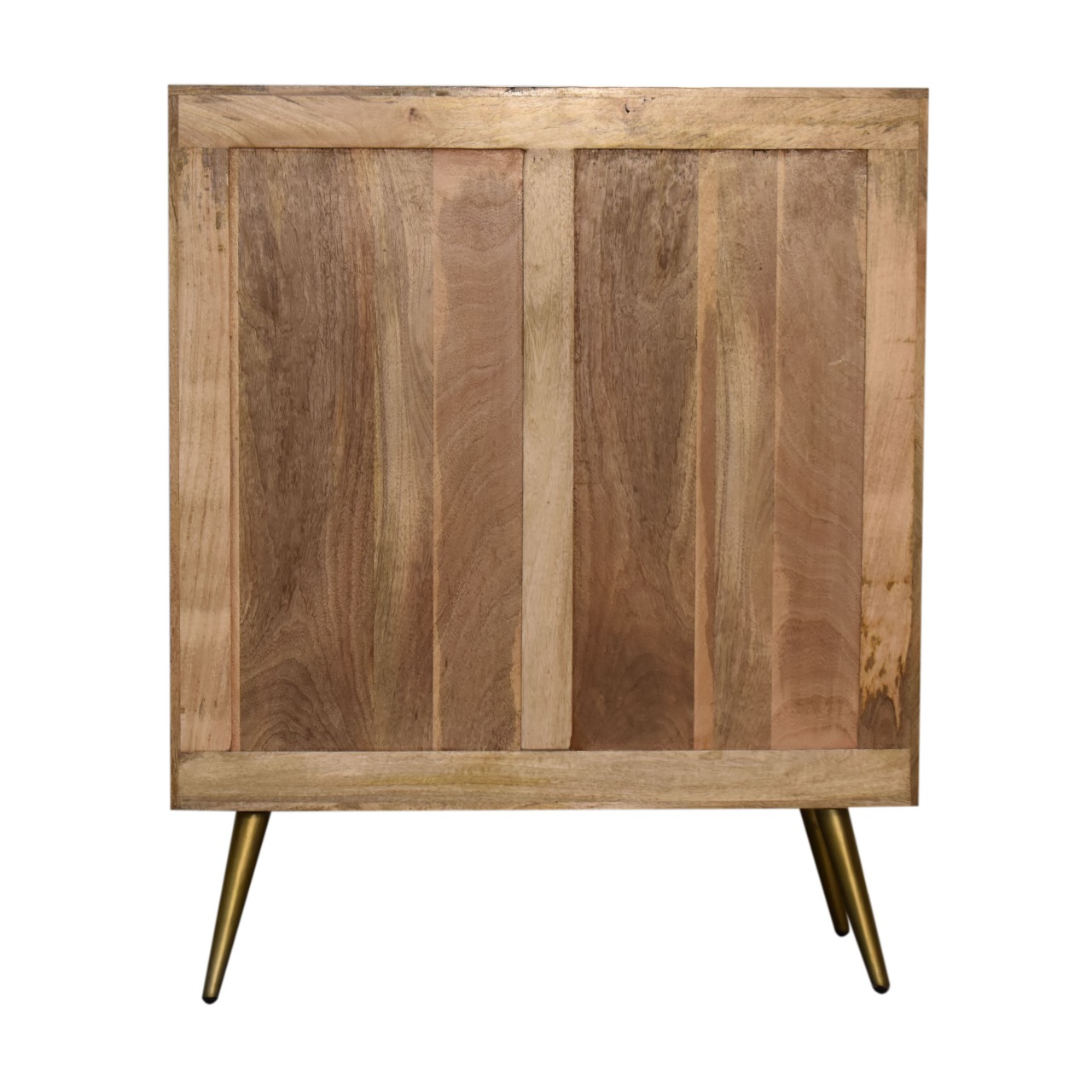 Solid Mango Wood Oak Finish 2 Cement Brass Inlay Door Cabinet - Image 9
