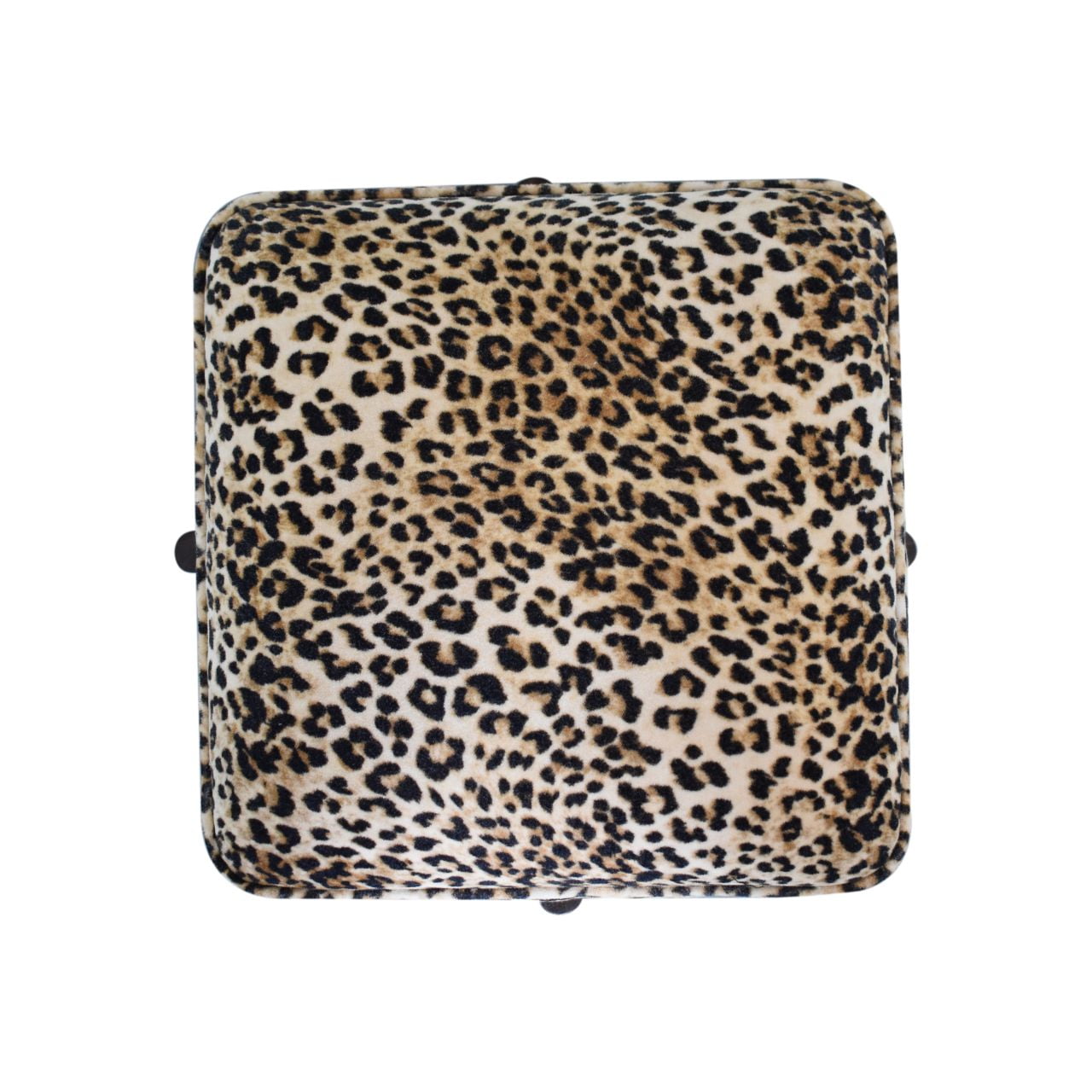 Solid Walnut Finished Mango Wood Leopard Printed Velvet Footstool - Image 5