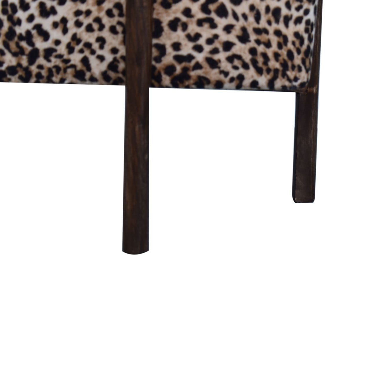 Solid Walnut Finished Mango Wood Leopard Printed Velvet Footstool - Image 6