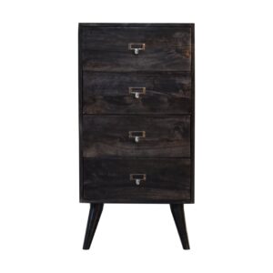 Solid Mango Wood Ash-Black Finished 4 Drawer Filing Cabinet