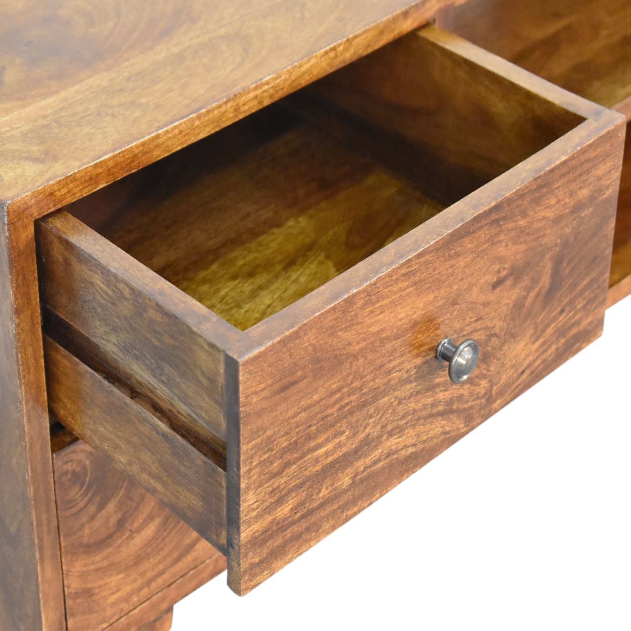 Solid Mango Wood Chestnut Finished 4 Drawer Scandinavian Style Media Unit - Image 6