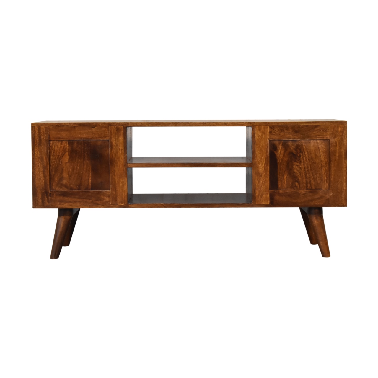 Solid Mango Wood Chestnut Finished 4 Drawer Scandinavian Style Media Unit - Image 9