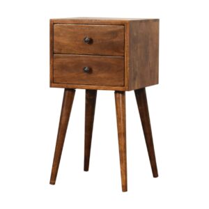 Solid Mango Wood Mini 2 Drawer Chestnut Bedside