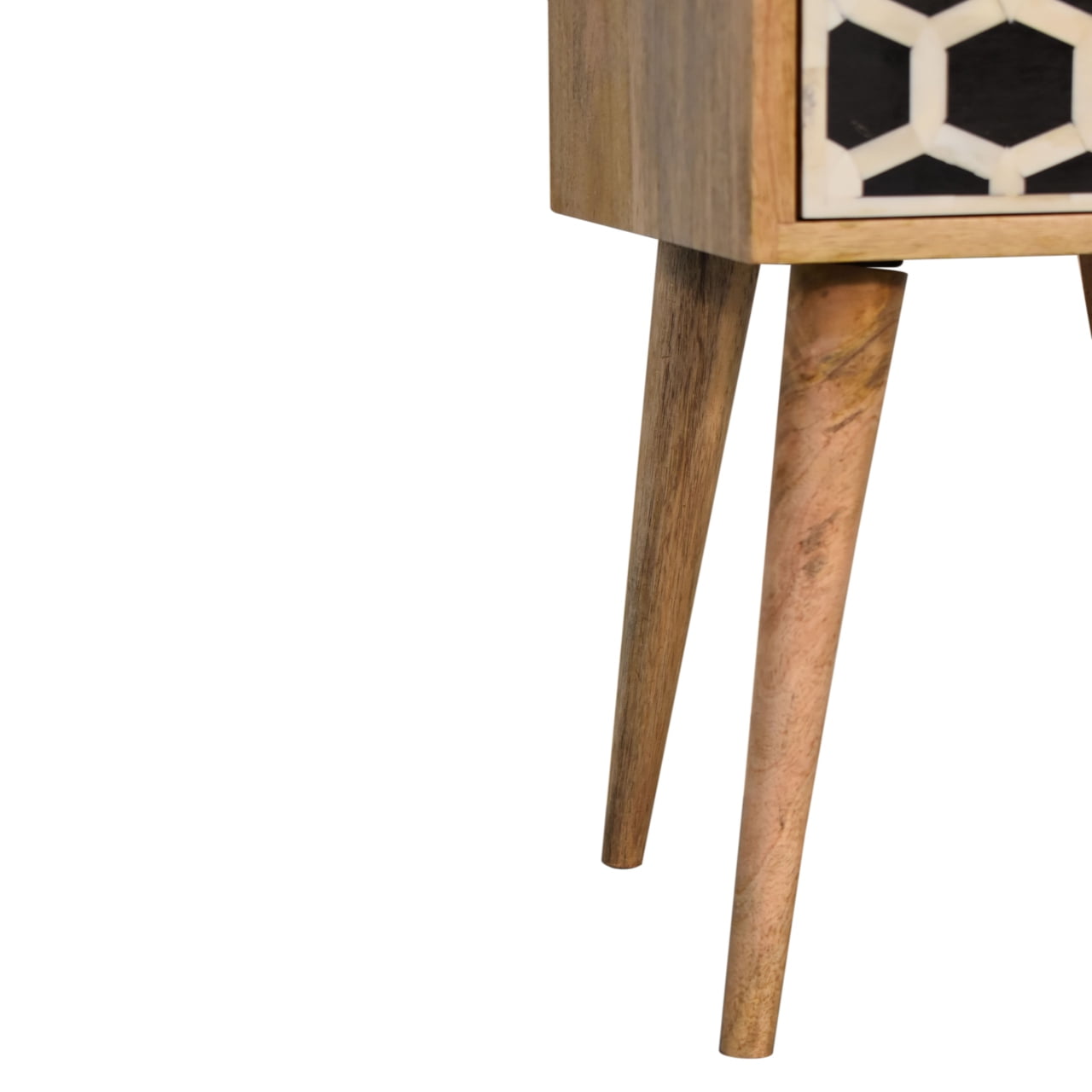 Solid Mango Wood Oak Finished 2 Drawer Mini Bone Inlay Bedside - Image 7