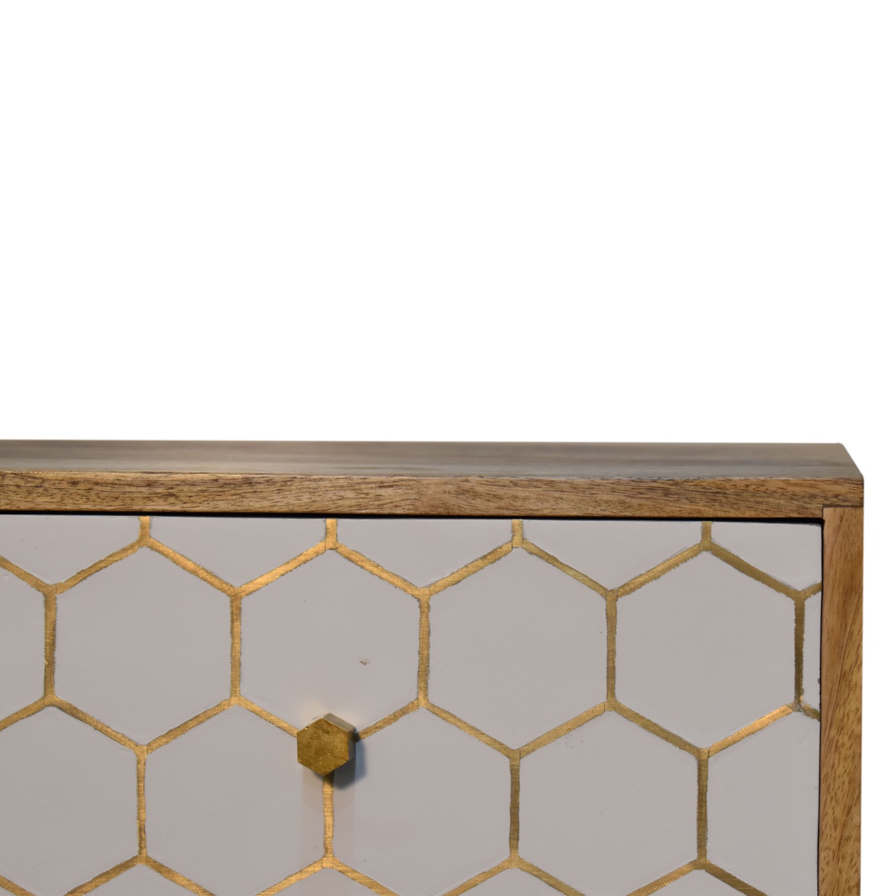Solid Mango Wood Oak Finished White Front with Brass Inlay 2 Drawer Cassia Bedside - Image 4