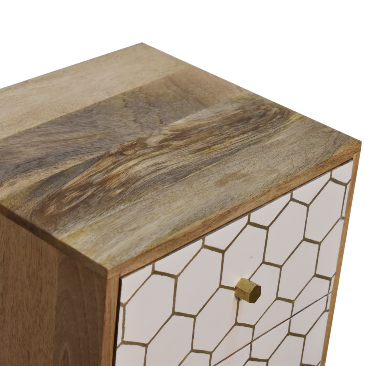 Solid Mango Wood Oak Finished White Front with Brass Inlay 2 Drawer Cassia Bedside - Image 5