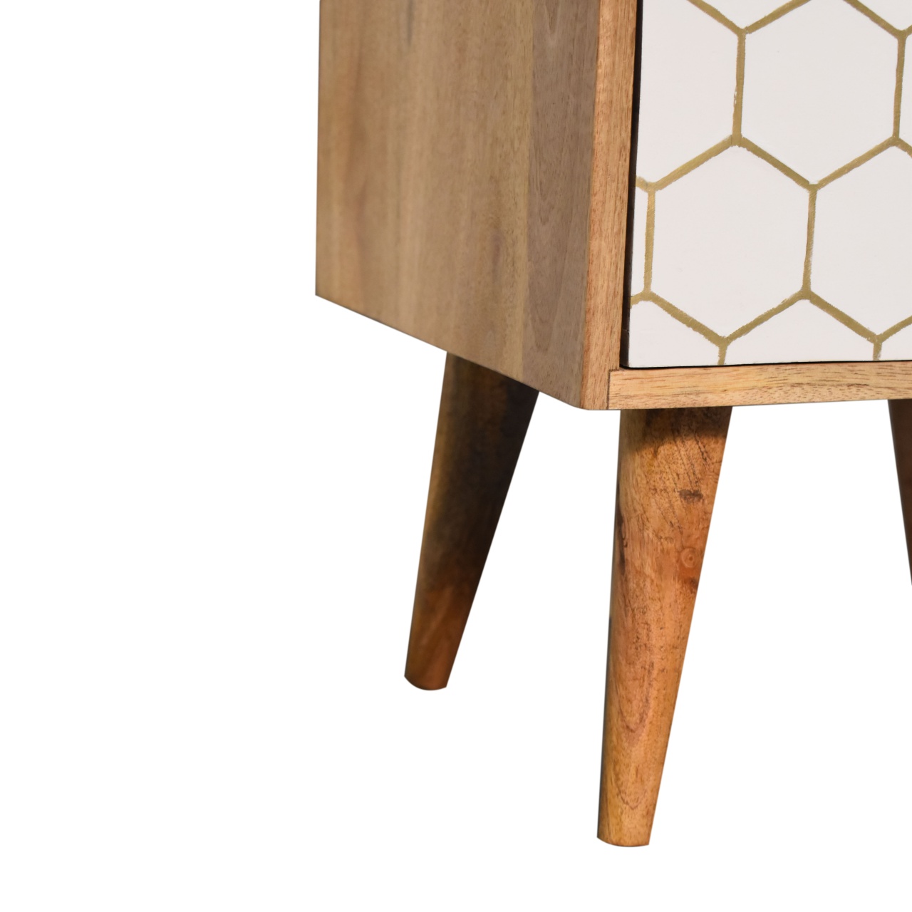 Solid Mango Wood Oak Finished White Front with Brass Inlay 2 Drawer Cassia Bedside - Image 7