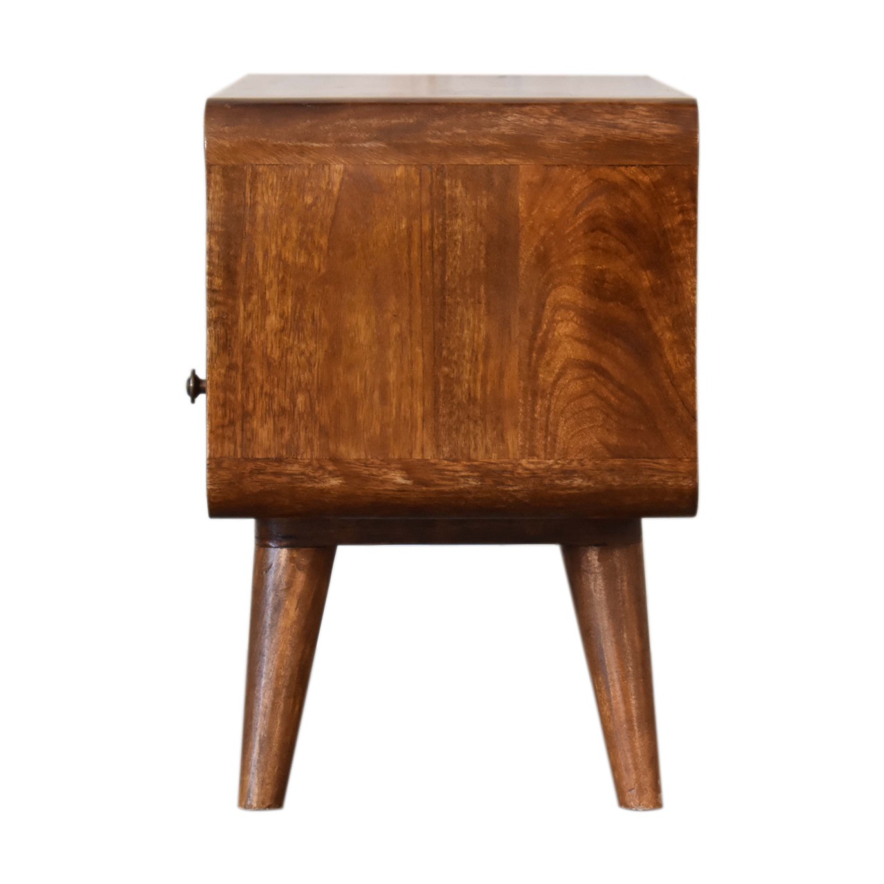 Solid Mango Wood Mini Chestnut Curved Media Unit with 2 Drawers - Image 8