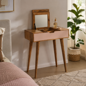 Solid Mango Wood Oak Finished Blush Pink 1 Drawer Dressing Table