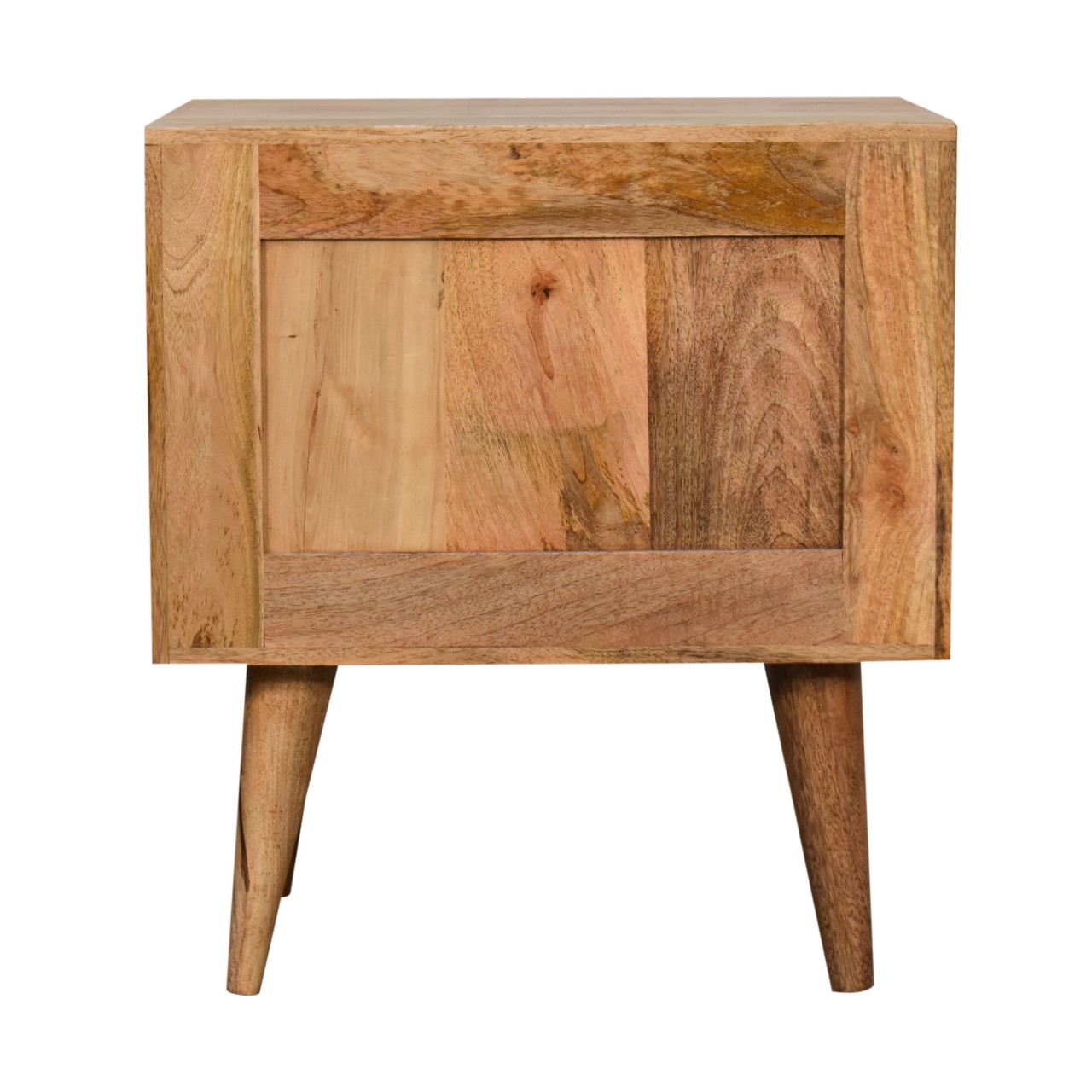 Solid Mango Wood Oak Finished Prism Carved 2 Drawer Bedside - Image 9