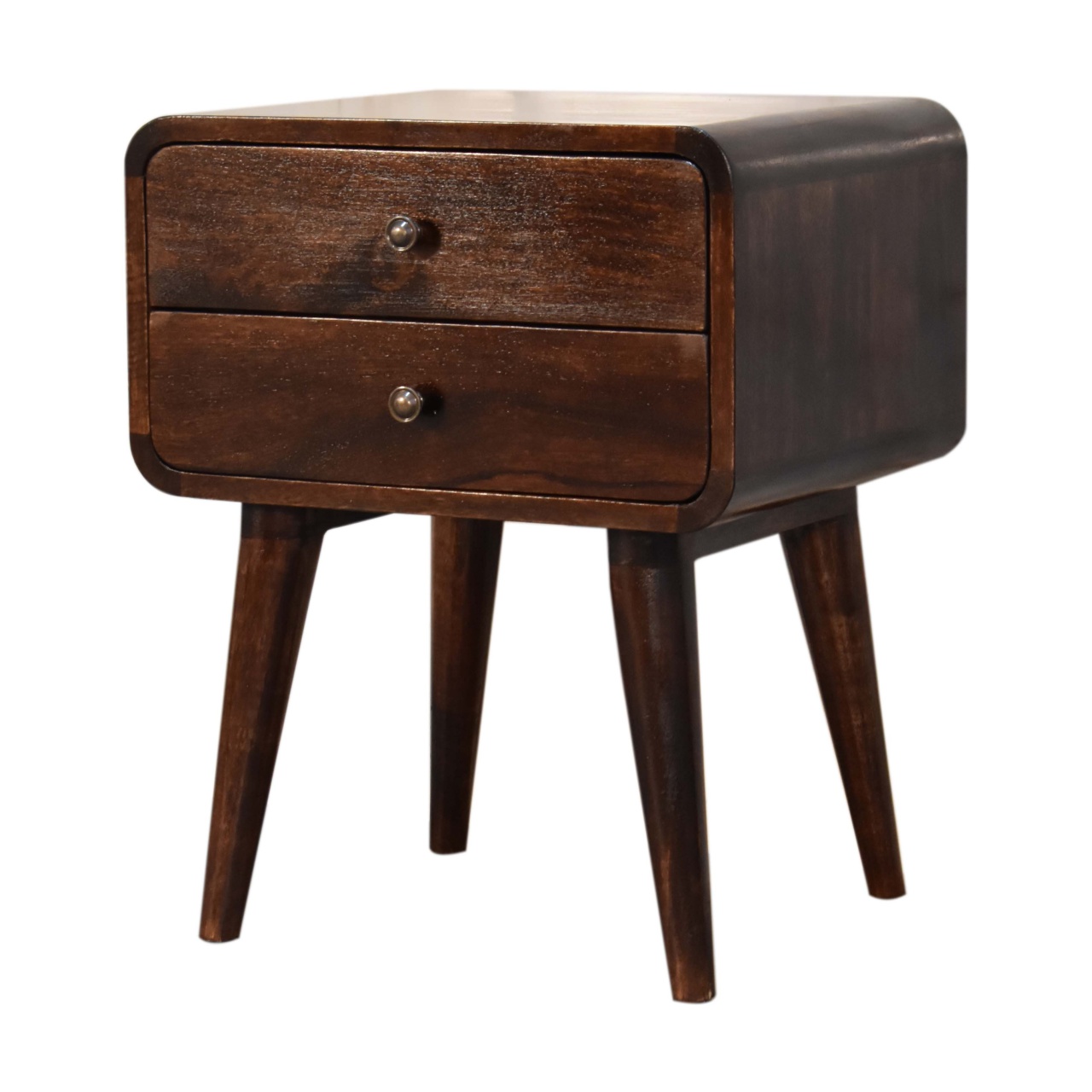 Solid Mango Wood Dark Walnut Finished 2 Drawer Bedside - Image 3