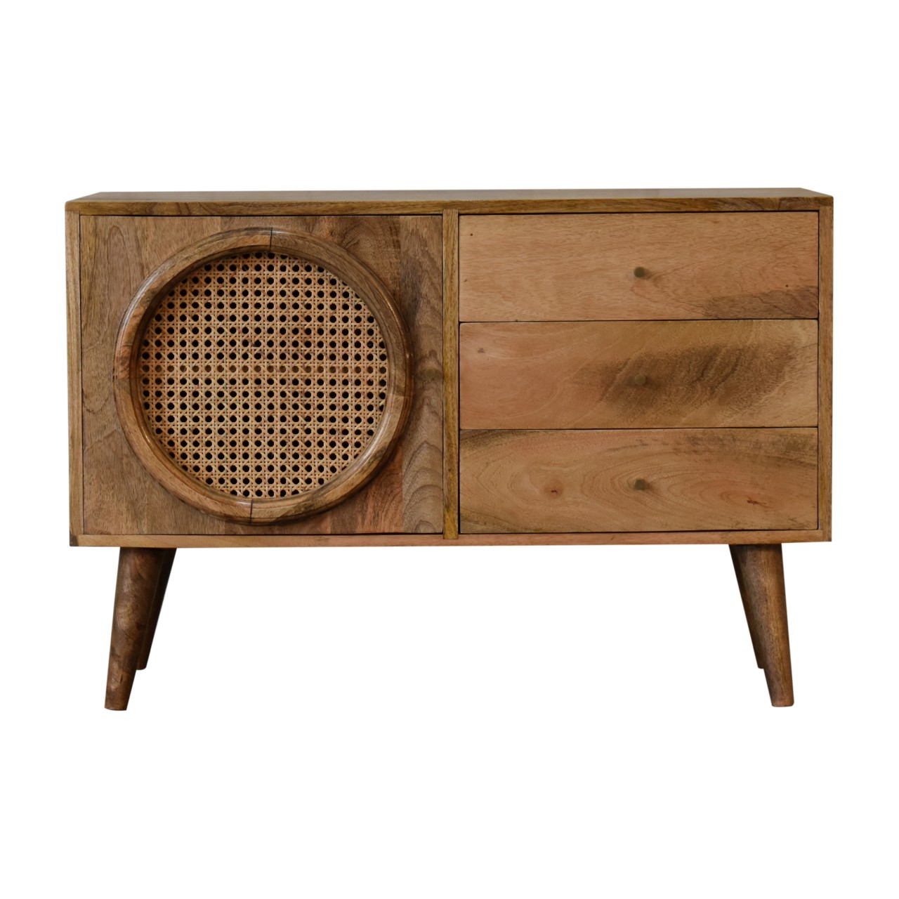 Solid Mango Wood Oak Finished with Rattan Larissa Sideboard