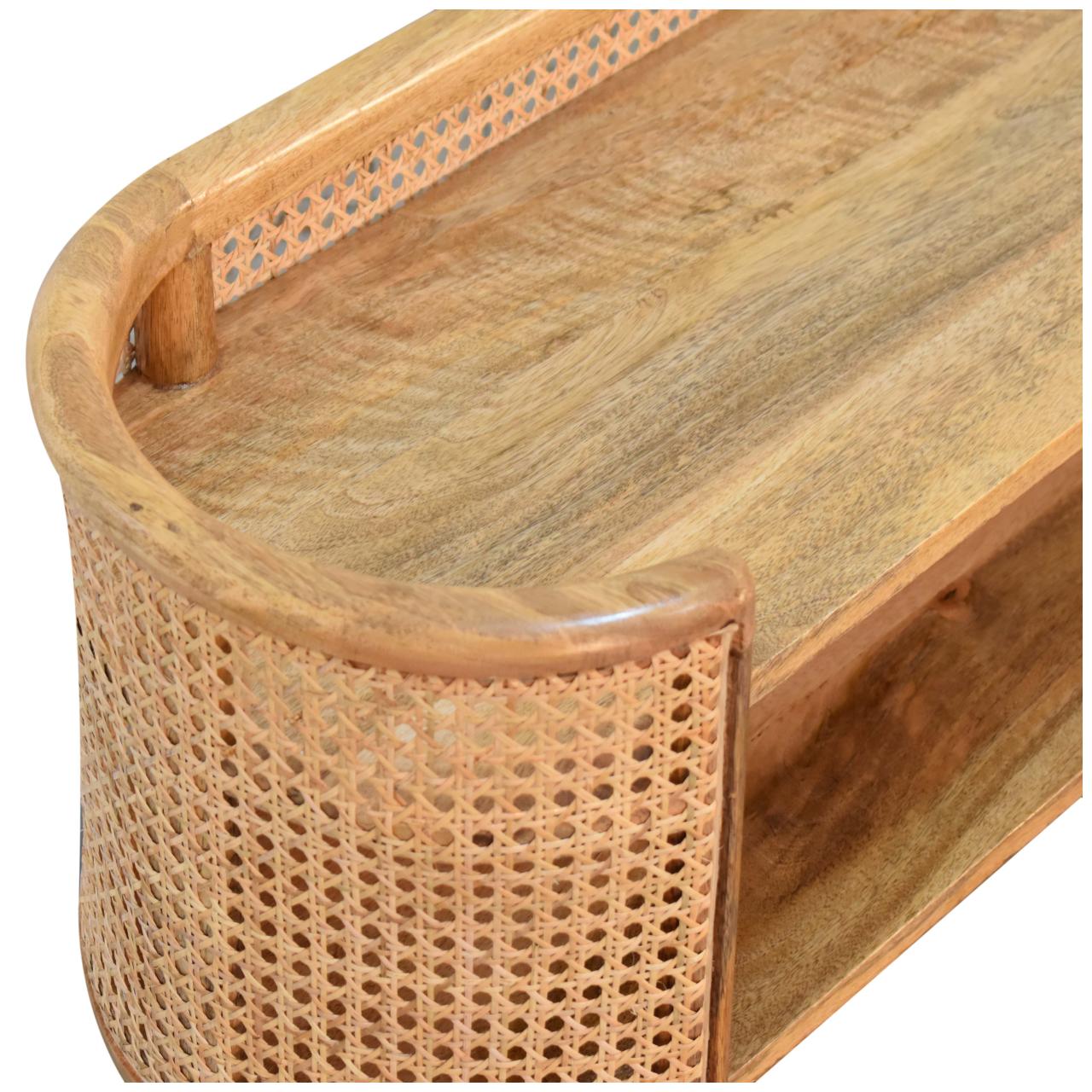 Solid Mango Wood Oak Finished Curved Open Sideboard - Image 6