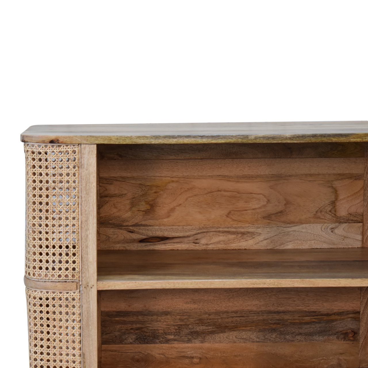 Solid Mango Wood Oak Finished with Rattan Double Open Cabinet - Image 4