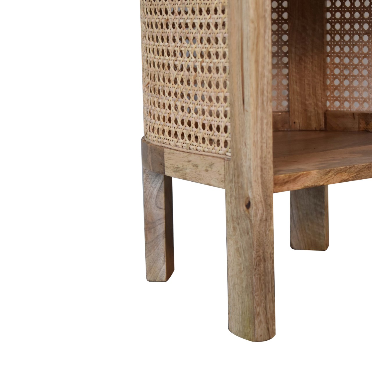 Solid Mango Wood and Rattan 1 Shelf Open Bedside - Image 6