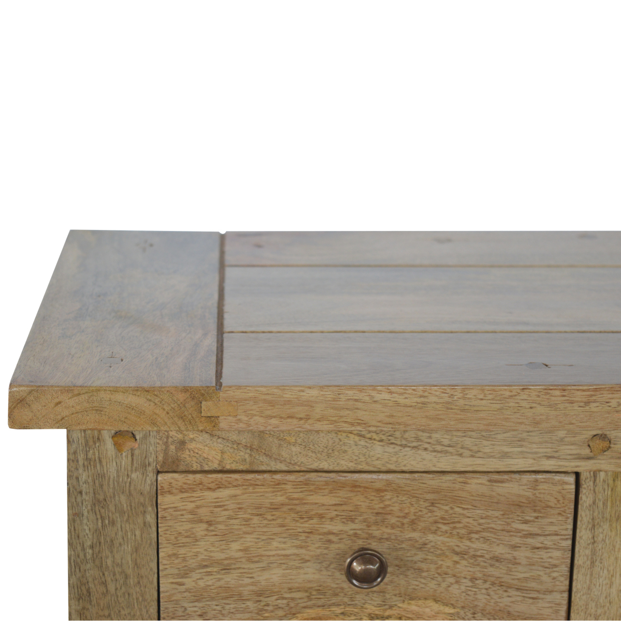 Solid Mango Wood Oak Finished 3 Drawer 2 Shelf Country Style Low Bookcase - Image 5