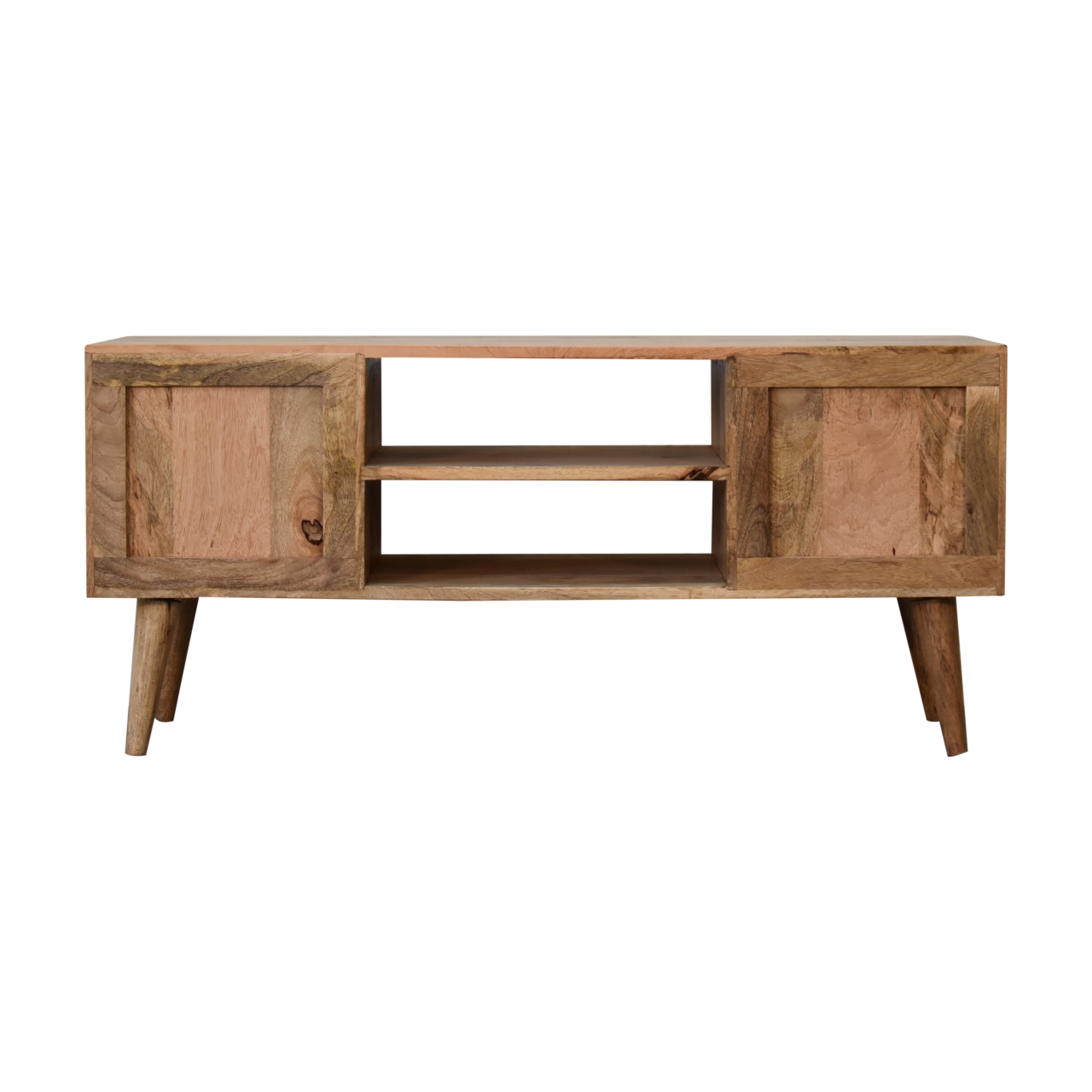 Solid Mango Wood Oak and Rattan Finished Rosalie 2 Door with Shelves Media Unit - Image 10
