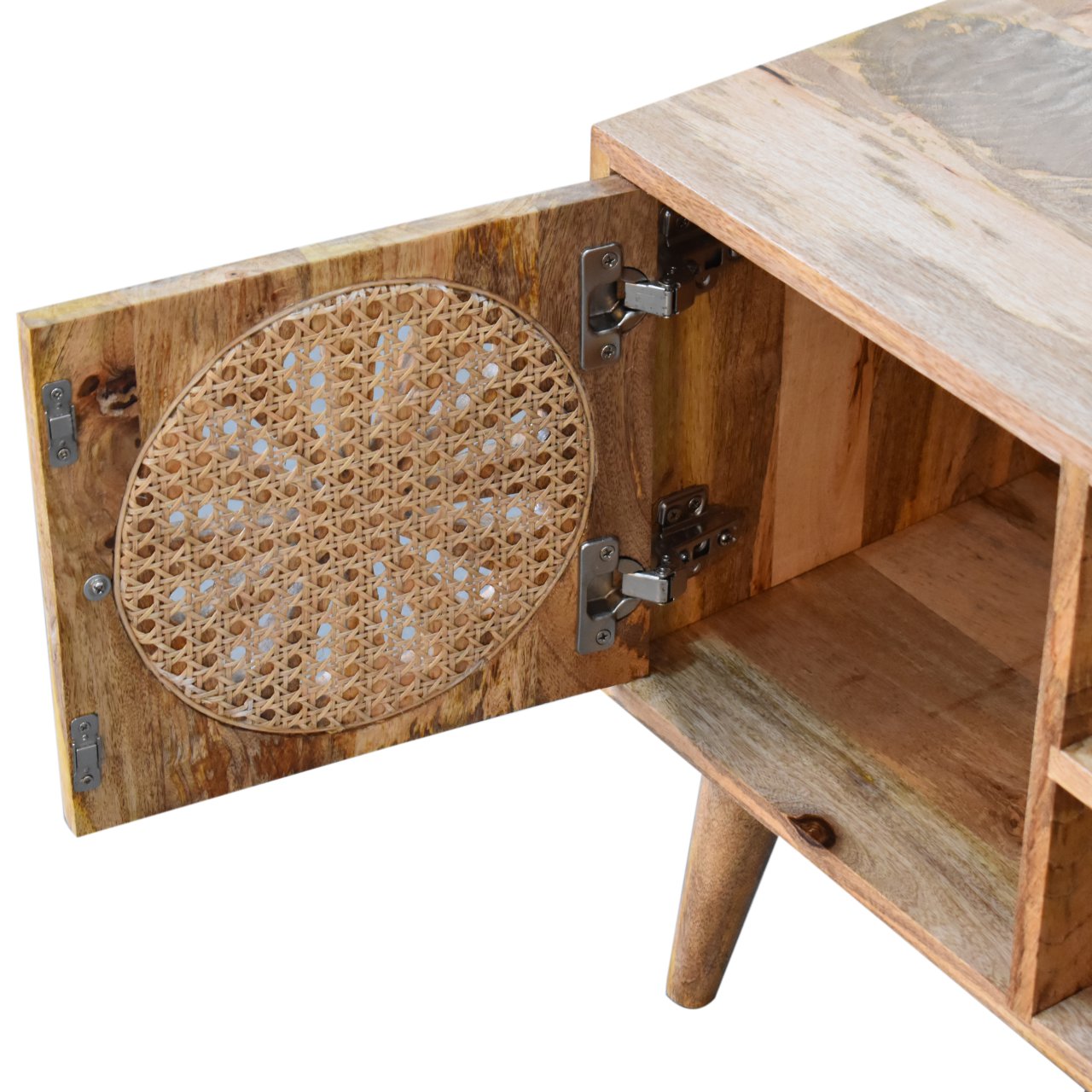 Solid Mango Wood Oak and Rattan Finished Rosalie 2 Door with Shelves Media Unit - Image 6