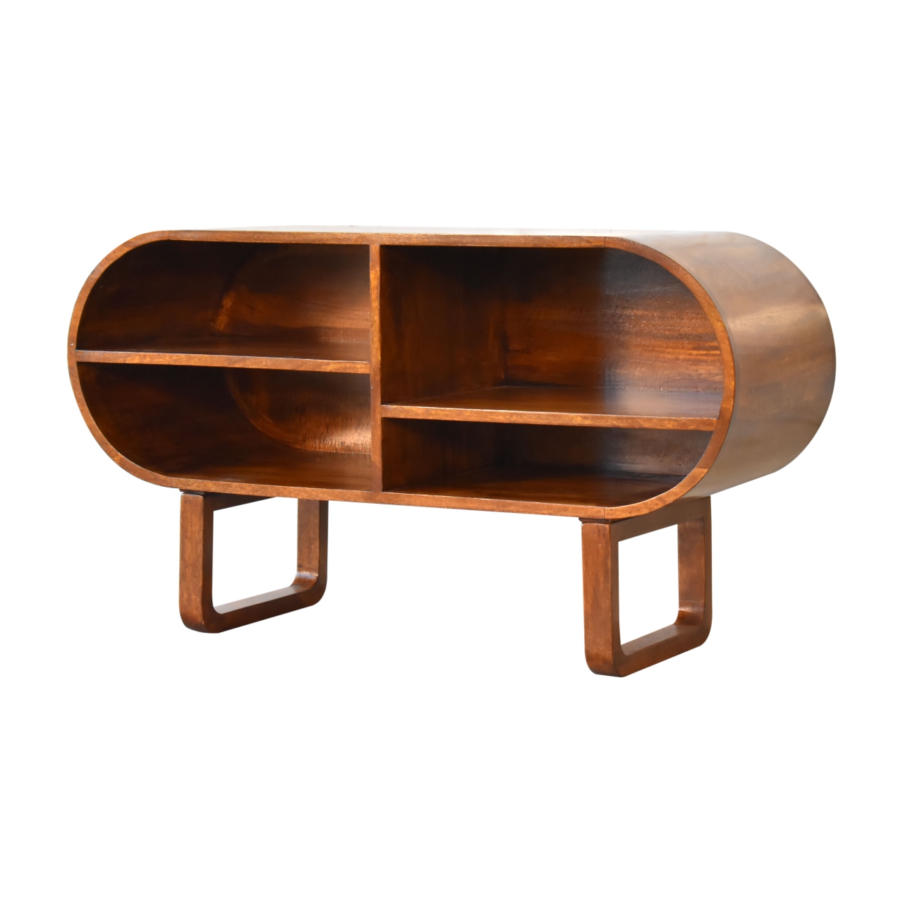 Solid Mango Wood Chestnut Finished Open Circular Media Unit - Image 2