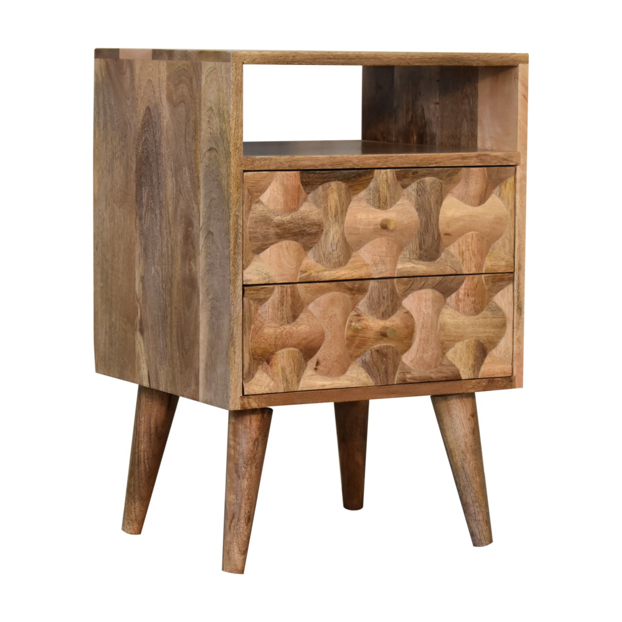 Solid Mango Wood Oak Finished Kita 2 Drawer Bedside - Image 2