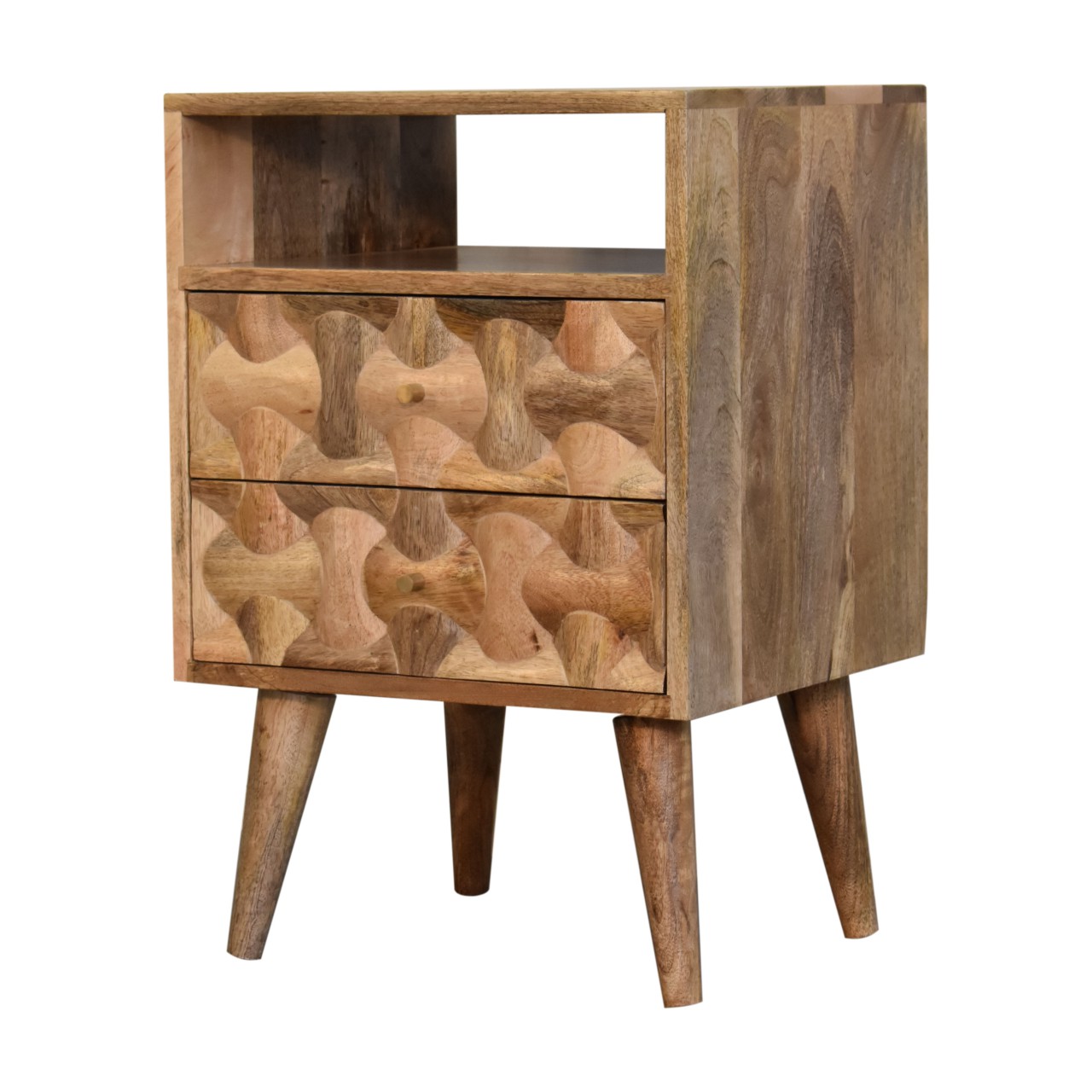 Solid Mango Wood Oak Finished Kita 2 Drawer Bedside - Image 3