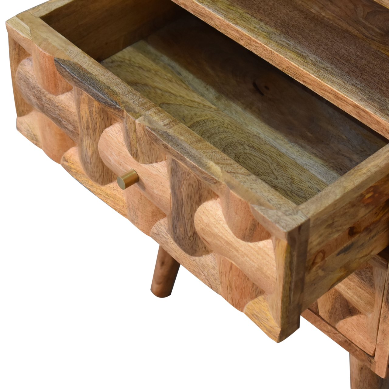 Solid Mango Wood Oak Finished Kita 2 Drawer Bedside - Image 5