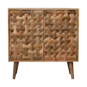 Solid Mango Wood Oak Finished Kita 2 Door Cabinet