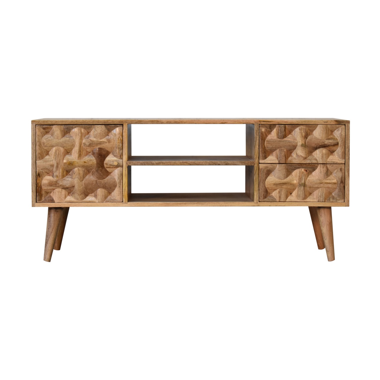 Solid Mango Wood Oak Finished Kita 1 Door 2 Drawer Media Unit